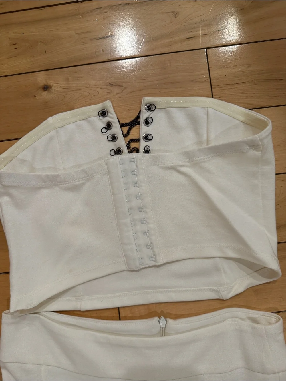 White High-Slit Maxi Skirt Set Matching Crop Bustiere